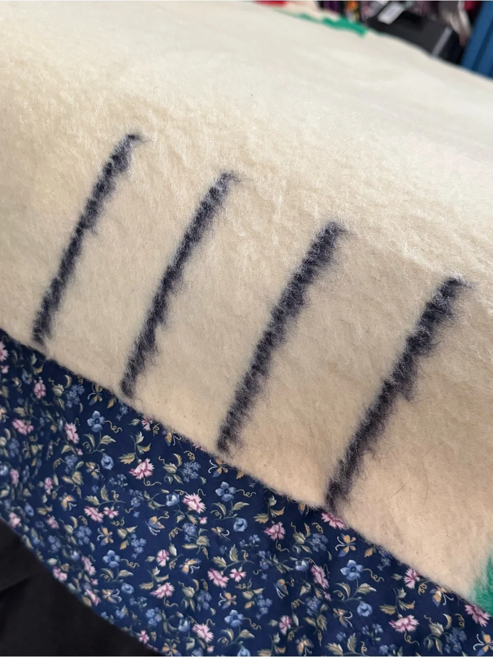 Vintage Retro Hudson Bay Cream Striped Wool Blanket Red, Green,Yellow & Navy